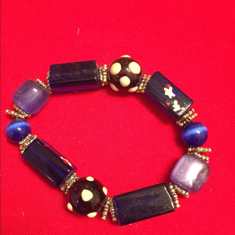 Cute Blue, White & Silver Stretch Winter Bracelet